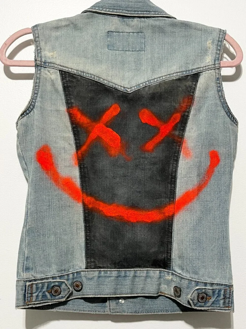 Womens Hand Painted Upcycled Denim Vest S Graffiti Rocker Urban Edgy Rave Grunge